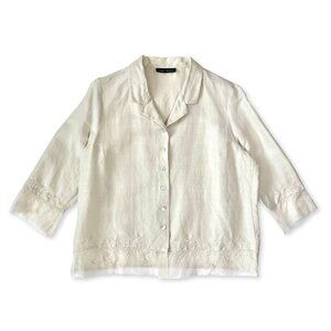 Vintage Linen Anne Carson Creme Button Up Jacket Coastal Grandma Clean Girl Airy